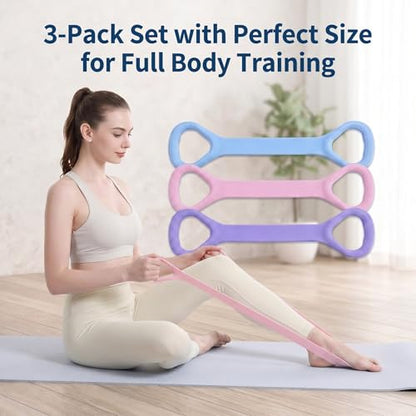Figure 8 Resistance Band with Handles, Elastic Workout Band for Arms, Back & Shoulder Training, Stretching Rope for Yoga, Pilates & Physical Therapy Exercise Equipment(Purple Pink Blue)