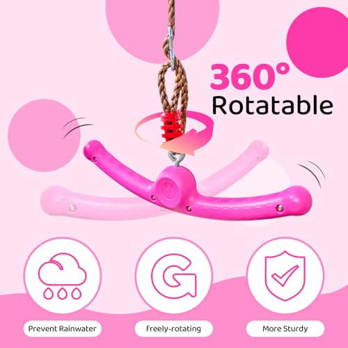 Ninja-Twister 360° Spin Handle: Slackline Swing Attachment for Kids - Activate Ninja Powers with Twist-Spin Flips! (Rose Red- Backyard/Playground Hang Toy) - color: Rose Red