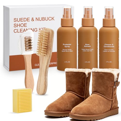 Shoe Cleaner Kit for Suede Boots, Includes Cleaner and Waterproof Protector Spray, Suede Brush, Eraser, Ideal for Cleaning Nubuck, Sheepskin, Sneakers, Boots Care
