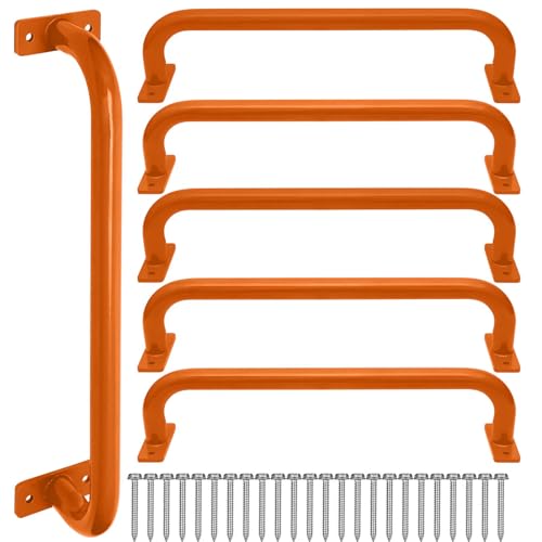 ESPETS 17 Inch 6 Pieces Orange Outdoor Metal Safety Playground Handles | Swing Set Attachment Grab Handle, Playset Accessories Hand Grips, Indoor Monkey Bars, Simple Installation - color: Orange -6 Pcs