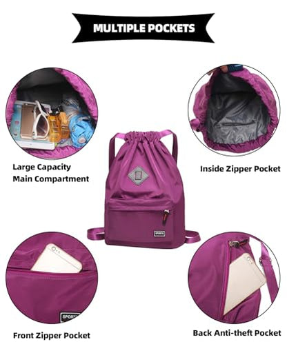 Peicees Waterproof Drawstring Sport Bag Lightweight Sackpack Backpack for Men and Women | Waterproof - color: Purple