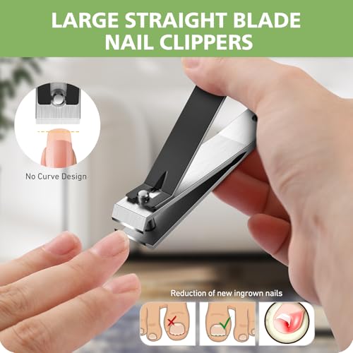 Heavy Duty Straight Blade Nail Clippers for Thick Toenails, Professional Stainless Steel Fingernail Toenail Clippers Trimmers - Thick Wide Jaw Toe Nail Clippings for Seniors, Men & Women - Black - color: Silver Black