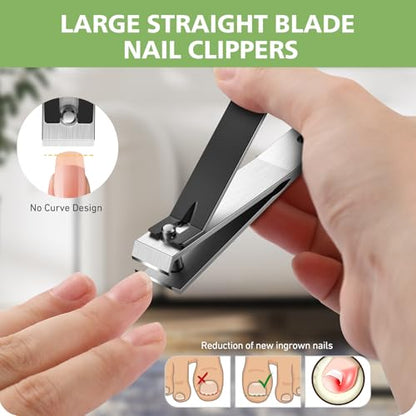 Heavy Duty Straight Blade Nail Clippers for Thick Toenails, Professional Stainless Steel Fingernail Toenail Clippers Trimmers - Thick Wide Jaw Toe Nail Clippings for Seniors, Men & Women - Black - color: Silver Black