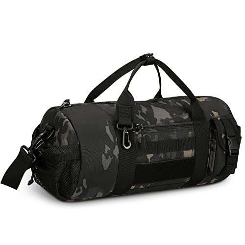 Huntvp Small Tactical Duffle Bag MOLLE Handbag Gear Military Travel Carry On Shoulder Bag Small Valise - color: Black CP