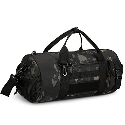 Huntvp Small Tactical Duffle Bag MOLLE Handbag Gear Military Travel Carry On Shoulder Bag Small Valise - color: Black CP