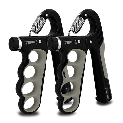 Senston Grip Strength Trainer 2 Pack - Adjustable 11-220Lbs (5-100KG) with Auto Counter, Hand Grip Strengthener, Forearm Exerciser for Athletes, Musicians, Gym, Home, Injury Rehab - color: Grey