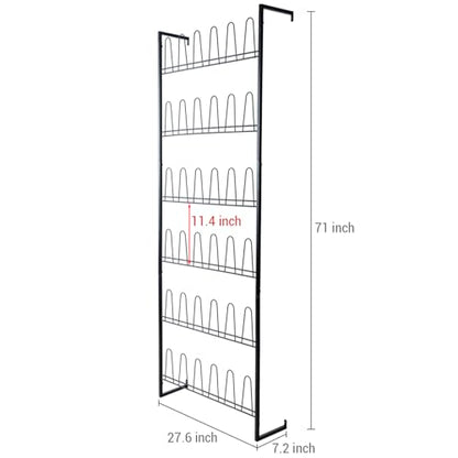 MyGift 70 Inch Black Metal Wall Mounted Shoe Rack with 36 Hooks | Holds 18 Pairs, Efficient Vertical Design, 36 Hanging Points, Slim Profile, Small Space Solution, Easy Access Setup - color: Black (6 Tier, 18 Pairs)