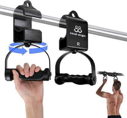 HXD-ERGO Rotating Pull-Up Handles-Ergonomic Exercise Handle for LAT Pulldown Attachments/Seated Rows/Barbell Handles -Quick Attachment to Bar for Strength Training Workout - color: Black