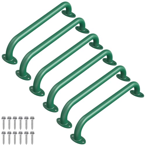 SELEWARE 6 Pcs 12" Green Metal Playground Handles Monkey Bars for Kids | 500LB Heavy Duty Fully Welded Steel Grab Bars for Indoor/Outdoor Playset Treehouse Climbing Frame Wall ladder Backyard - color: B: 12"-6 Pcs-green