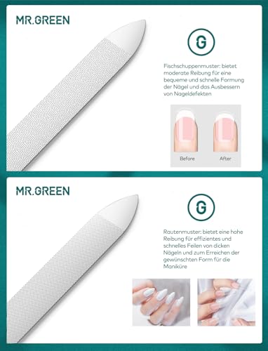 MR.GREEN Professional Double Sided Stainless Steel Nail File with Non-Slip Handle and Leather Case, Pointed Nail Buffering Files Washable - size: MR-2111