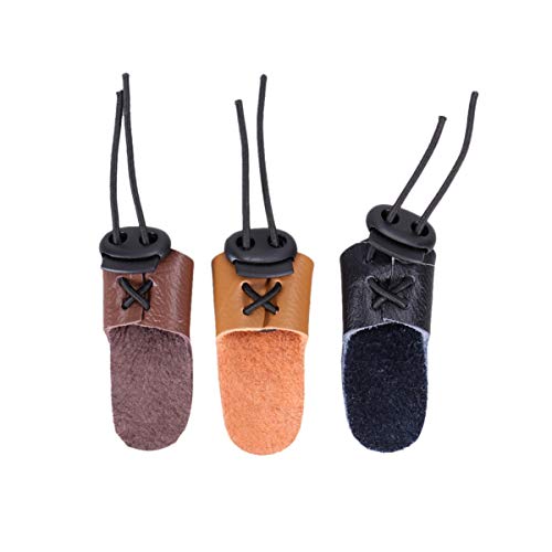SEWACC Finger Guard 3 Pack Single Finger Arrow Protector Glove with Adjustable Rope Cowhide Protective Gear for Shooting and Hunting Fits Left or Right Hand