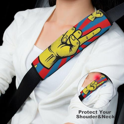 2 Pack Hand in Rock Roll Sign Car Seat Belt Pad Breathable Shoulder Harness Cover for Adult Use, Stroller Pushchair High Chair, Pressure Relief - color: Pattern 751