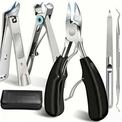 5Pcs Ingrown Toenail Removal Kit, Thick Toenail Clippers for Seniors, Heavy Duty Toenails Clippers for Men, Slanted Nail Clipper with Long Handle, Angled Head Toe Nail Clipper Senior Gift (Silver) - size: 5Pcs Nail Clippers Set-silver