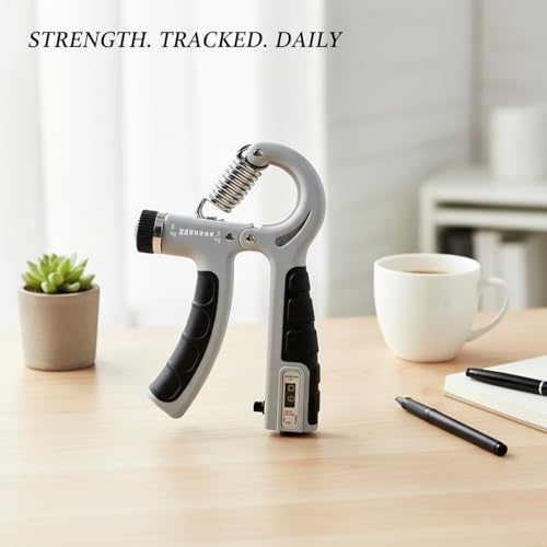 Adjustable Hand Grip Strengthener with Auto Counter, 10-100 lbs Resistance for Forearm Training, Ergonomic Non-Slip Design - color: Gray