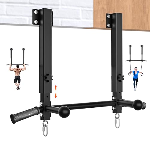 Joist Mounted Pull Up Bar, 800 lbs Heavy Duty Wall Mounted Chin Up Bar, Adjustable Height Pullup Bar for Garage, Basement, Backyard, Beam and Rafter Mount, Easy Installation, Ideal for Multiple Grip Options - color: Black