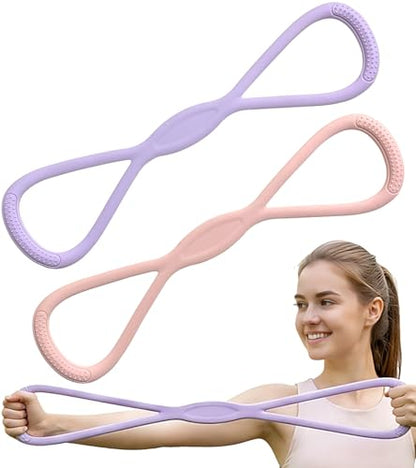 Resistance Bands with Handles, 2 Pcs Figure 8 Exercise Bands for Arm, Back and Shoulder Training, Elastic Fitness Bands for Strength Training, Stretching, Yoga and Home Workouts - color: ‎Pink+Purple