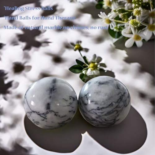 Baoding Balls 2Pcs, 2 inch Natural Marble Baoding Chinese Meditation Balls, with Carry Case for Hands Stress Relief, Light Grey - color: Light Grey, size: Large-2"