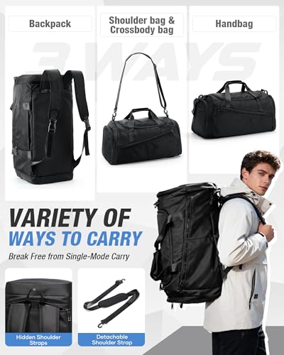 Gym Duffel Bag with Shoe Compartment for Women Men, Convertible 3 in 1 Duffle Bag Backpack Travel Weekender Overnight Carry on Bag with Trolley Sleeve