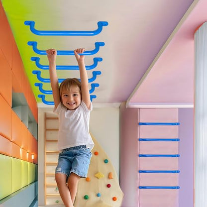 17 Inch Blue Playground Handles Indoor Kids Monkey Bars Ladders 2Pcs | Heavy Duty Solid Metal, Vibrant Color Smooth Glossy Powder Coating, Comfy Secure Grips for Playset Swing Set Climbing Frame - color: Blue - 2 Pack