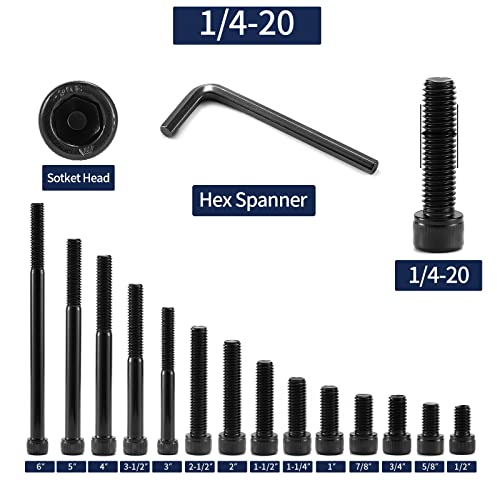 1/4-20 x 1 Socket Head Cap Screws Bolts, 20Pcs 304 Stainless Steel 18-8, Allen Socket Hex Drive, Full Thread, Black Oxide by SG TZH(with Hex Spanner) - size: 1/4-20 x 1"