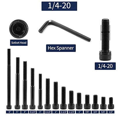 1/4-20 x 2-1/2" Socket Head Cap Screws Bolts, 20Pcs 304 Stainless Steel 18-8, Allen Socket Hex Drive, Partially Threaded, Black Oxide by SG TZH(with Hex Spanner) - size: 1/4-20 x 2-1/2"