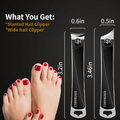 EBEWANLI Nail Clippers Set, Ultra Sharp Nail Clippers for Men, Slanted Angled Ingrown Toenail Clipper and Curved Fingernail Clipper Cutters, Stainless Steel Finger Nail Clippers Adult - color: Black-set