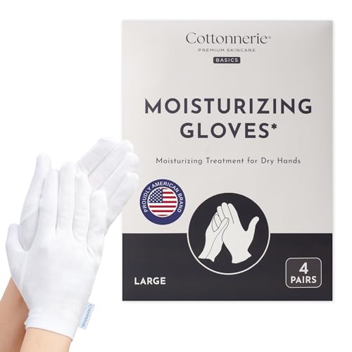 4 Pairs Cottonnerie Basics Cotton Gloves for Dry Hands Sleeping, Moisturizing Gloves Overnight, Hand Moisturizer Gloves, Moisture Gloves for Dry Hands Overnight, Sleeping Gloves, Large - size: Basics Large