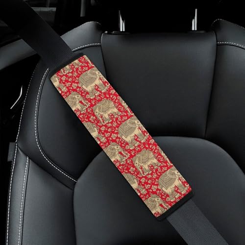 Universal Fit Car Seat Belt Pad for Elderly Support, All Vehicles, 2 Piece Red Gold Boho Elephant Automotive Seat Belt Protector Pressure Relief - color: Pattern 33