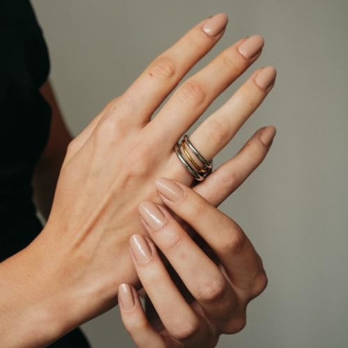 Shapes Studio Trio Linked Ring, stackable Ring, Minimalism style for women, Never Tarnish - size: 4, style: Three Band ( two silver)