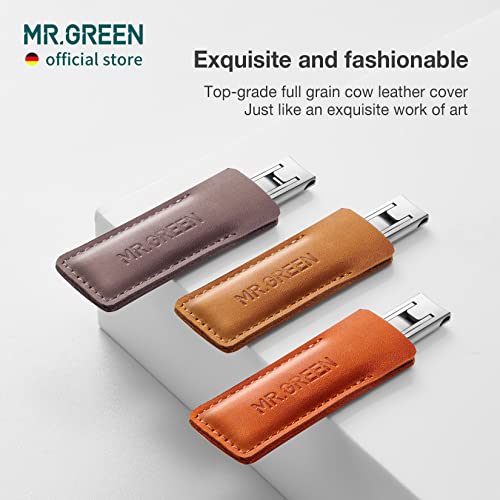 MR.GREEN Ultra Thin Nail Clippers German Precision Manufacturing Technology Nail Cutters with Cow Leather Cover Superior Texture (Dark Brown) - color: Dark Brown