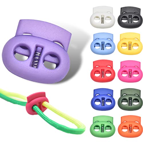CooBigo Plastic Cord Locks for Drawstrings Double Hole Spring Stopper Fastener Slider Toggles End - color: Assorted