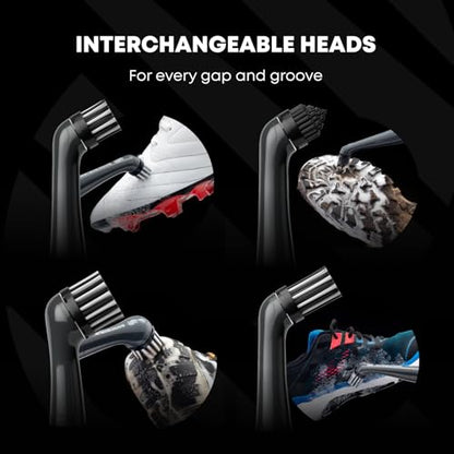 Footwear Electric Cleaning Brush Pack - Shoe + Sneaker Cleaner - High Power Motor - Includes 4 Shoe Cleaning Brush Heads - Removes Mud, Dirt and Refreshes Footwear - AA Batteries Included