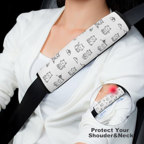 Universal Fit White Lovely Kitten Cat Seat Belt Shoulder Pad for Adult Use, Most Cars, 1 Pair Harness Pads Strap Anti-Slip Pad - color: Pattern 296