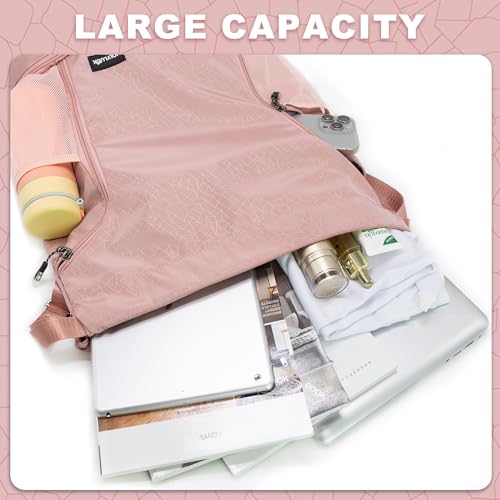 HOLYLUCK Drawstring Backpack with Shoe Compartment, Gym Bag Backpack for Women Men, Cinch Swim Beach Bag String Sports Bag for Soccer and Basketball, Pink - color: Pink
