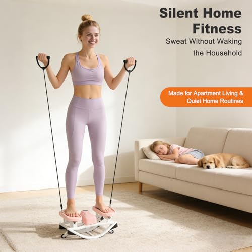 Rocking Steppers for Exercise at Home 3D Motion Stair Stepper with Resistance Bands 350 LBS Loading Capacity Exercise Equipment Low-Impact Balance Board for Full Body Workout - color: Pink