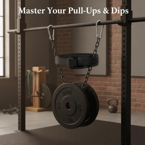 1 PC Weighted Dip Belt with Iron Chain, Heavy Duty Strength Training Attachment for Pull Ups and Dips