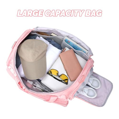 MAXTOP Gym Bag for Women Men Travel Duffle Bag Large Capacity Carry On Weekender Overnight Bag With Shoe Compartment Gym Tote Dry Wet Separation Duffel Bag for Travel - color: All Pink, style: Gym Bag