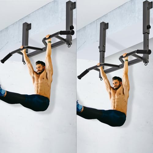 SELEWARE Heavy Duty Welded Pull Up Bar Wall/Joist/Ceiling Mount Chin Up Bar | Multifunctional Pull-up Bars w/Resistance Band Hooks for Home Gym Strength Training, Sturdy Steel Construction Support 500 lb - color: E1: Black Joist Mount Pull Up Bar