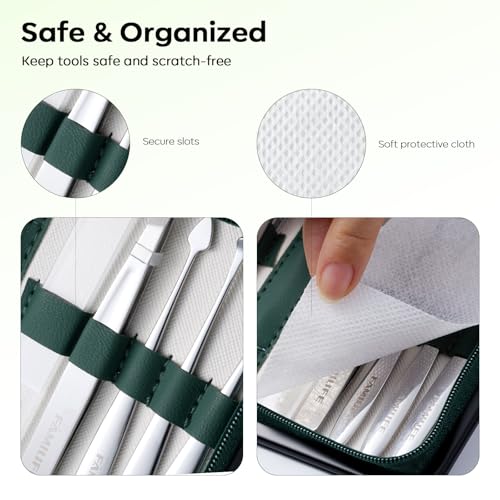 FAMILIFE Manicure Kit for Women, 9 Pcs Carbon Steel Nail Grooming Kit with Compact Case, Stylish Green Travel Manicure Set for Home, On-the-Go Care, Daily Use Nail Clipper Set (Green) - color: Green