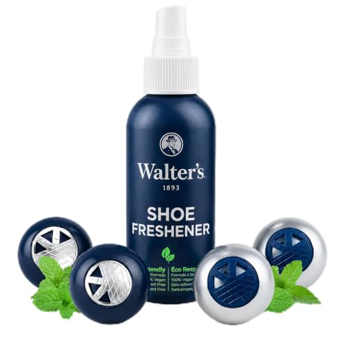 Shoe Deodorizer Spray & Odor Eliminator Kit - Shoe Spray for Smelly Shoes, Feet & Gym Bags | Peppermint Scent | Odor Removal & Shoe Cleaning Solution | 4 fl oz Spray + 2 Pairs of Deodorizer Balls