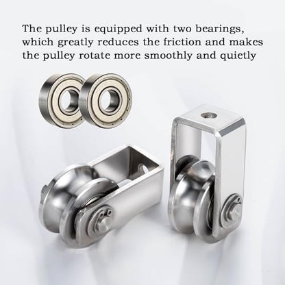 Cable Pulley Wheel for Rope with Ball Bearing, Smooth No Noise, Wall Mounted Ceiling Fixed Wire Pulley for Pulley System Lifting, DIY Home Gym, Winch, 2 Pack