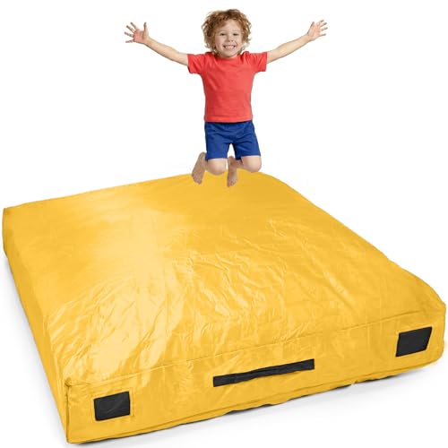 SaferBounce Crash Pad for Kids Sensory | Big 5Ft x 5Ft Or 3Ft x 4Ft | Autism Sensory Crash Mat for Jumping & Play | Crashpad | Soft Foam Landing Pad for Kids | Giant Pillow Mat | Climbing & Gymnastics - color: Yellow, size: Big