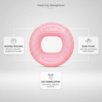 Adjustable Hand Grip Strengthener with TPE Handles for Forearm, Finger & Wrist Training - Portable Fitness Tool - color: Pink