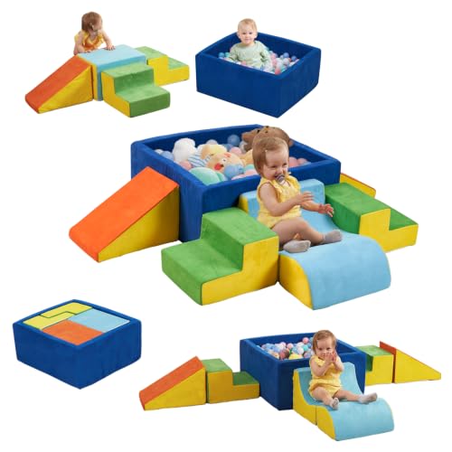 STAOLENE 6PCS Soft Foam Climbing Blocks for Toddlers | Indoor Foam Play Set with Ball Pit (No Balls), Colorful Climbing Toys for Toddler, Crawl and Slide Sensory Activity Gym - color: Color
