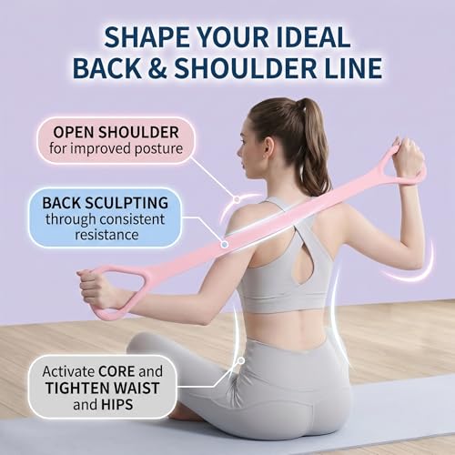 Figure 8 Resistance Band with Handles, Elastic Workout Band for Arms, Back & Shoulder Training, Stretching Rope for Yoga, Pilates & Physical Therapy Exercise Equipment(Purple Pink Blue)