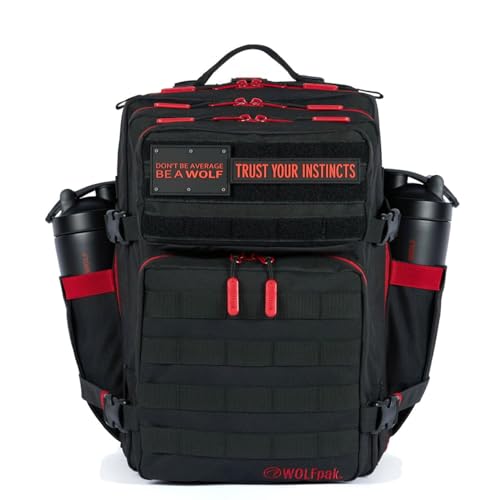 WOLFpak 35L Athletic Gym Backpack - Durable 1000D Waterproof Oxford Material with MOLLE Webbing, Laptop Pocket - color: Red Wolf