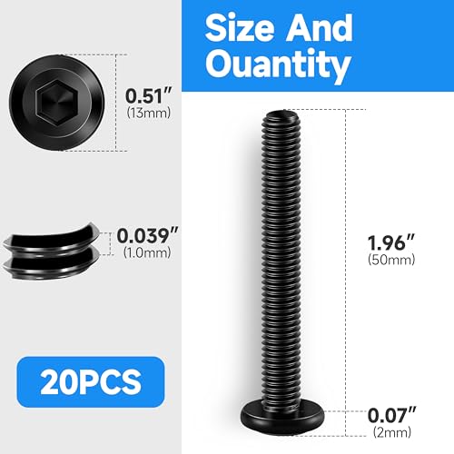 20Pcs M6 x 50mm M6 Screws Flat Head Socket Cap Screw Bolts Furniture Bolts, Allen Socket Drive M6, 304 Stainless Steel, Black Oxide M6x1.0 by Marysino - color: Black, size: M6 x 50mm
