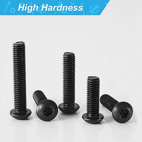 M8 x 12mm 16mm 18mm 20mm 25mm Button Head Socket Cap Screws Bolts, 10.9 Grade Alloy Steel, Black Oxide Finish, Metric Allen Hex Drive, Fully Threaded, Assortment Kit 50Pcs - size: Button M8x12-25 mm