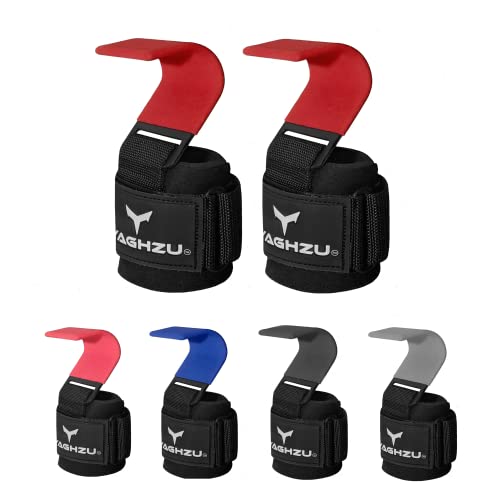 Weight Lifting Hooks, Padded Weight Lifting Straps Wrist Straps for Men and Women, Premium Deadlift Straps for Weightlifting and Powerlifting, Weight Lifting Gloves for Pull Ups - color: Red