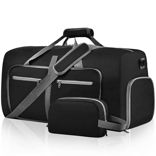 Felipe Varela Foldable Duffle Bag for Travel, Weekend, Overnight, Gym | Lightweight, Waterproof Travel Duffel Sports Bag with Shoes Compartment for Men Women, Bonus Toiletry Bag Included - color: A Black, size: 150L
